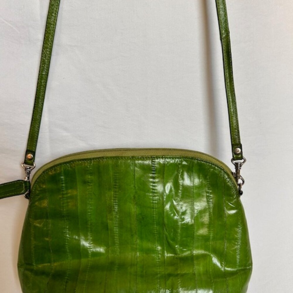 Lee Sands Vintage Eel Skin Crossbody Purse Lime Green Y2K Shoulder Bag Pop Color - Picture 6 of 14